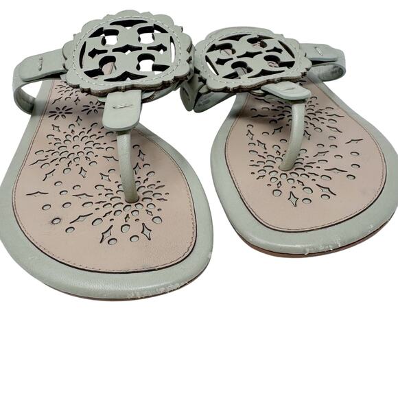Tory Burch Miller Scalloped Sandals in Gray Sage Sand Slides Flip Flops Size 8.5 - Picture 2 of 9